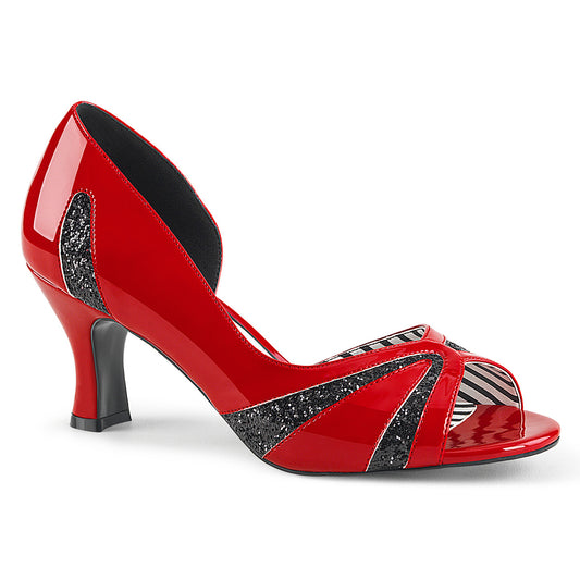 Pleaser Pink Label Pompes pour femmes JENNA-03 Rouge Pat-Blk Glitter