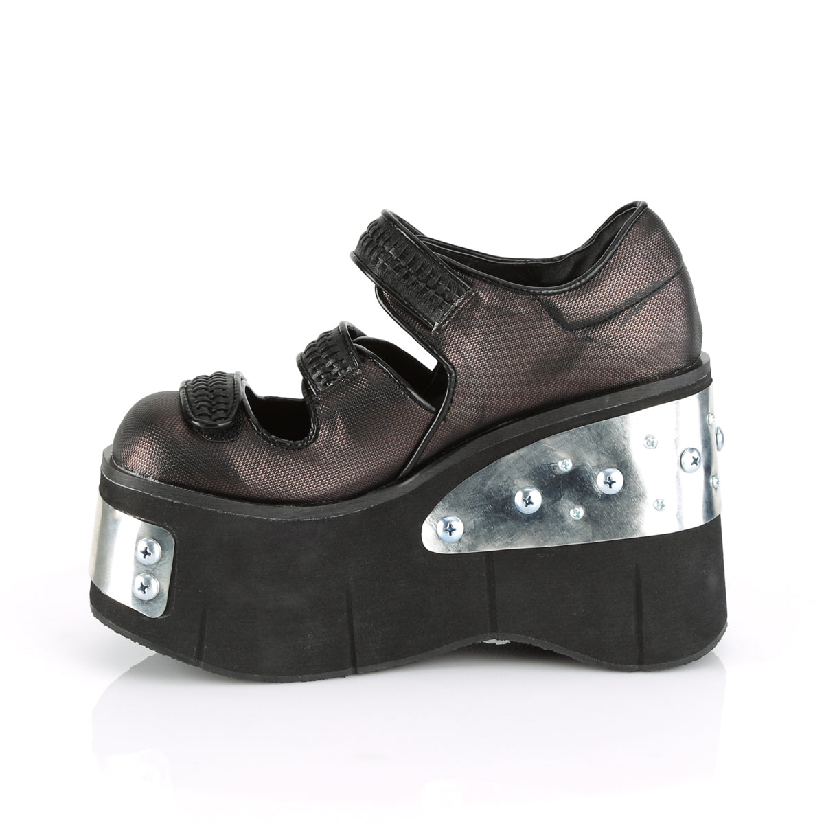 DemoniaCult Pompes pour femmes KERA-13 Cuir végétalien Blk-Pewter