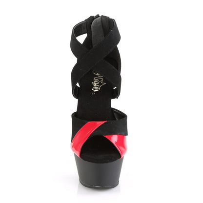Pleaser Sandales pour femmes KISS-221 Blk Nubuck-Rouge Pat / Blk Matte-rouge
