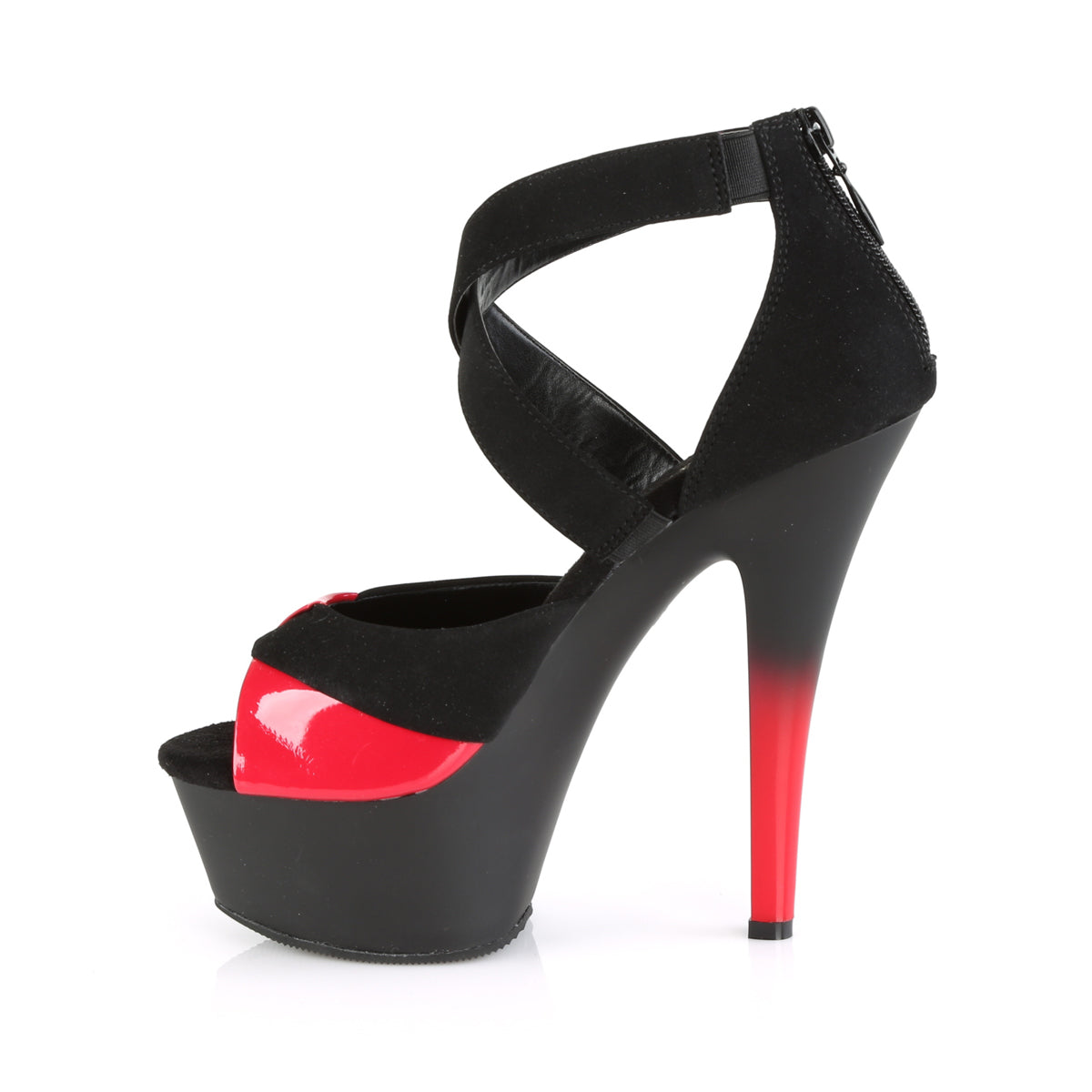 Pleaser Womens Sandals KISS-221 Blk Nubuck-Red Pat/Blk Matte-Red