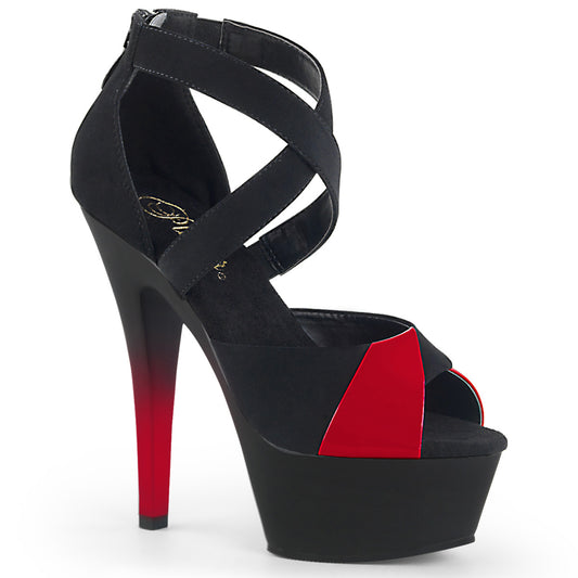Pleaser Womens Sandals KISS-221 Blk Nubuck-Red Pat/Blk Matte-Red