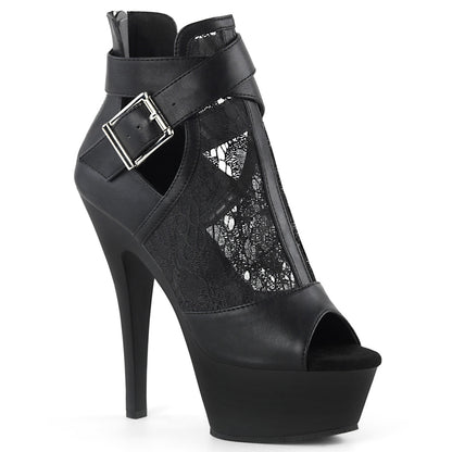 Pleaser Womens Sandals KISS-257 Blk Faux Leather-Lace-Mesh/Blk Matte