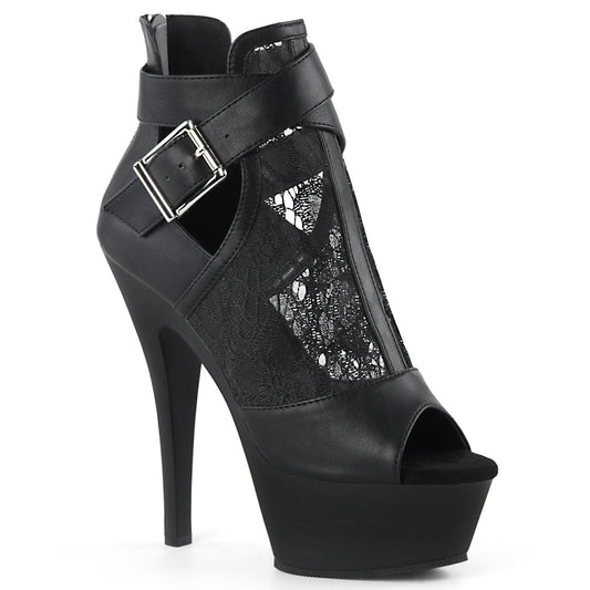 Pleaser Womens Sandals KISS-257 Blk Faux Leather-Lace-Mesh/Blk Matte