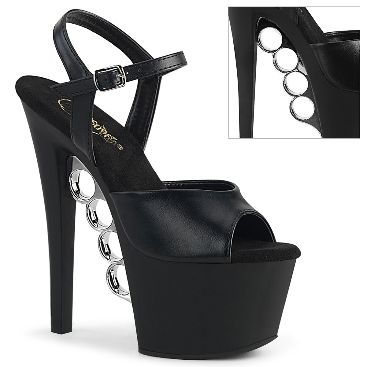 Pleaser Womens Sandals KNUCKS-709 Blk Faux Leather/Blk Matte