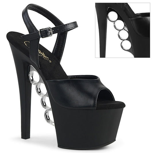 Pleaser Sandales pour femmes KNUCKS-709 Blk Faux Cuir / Blk Matte
