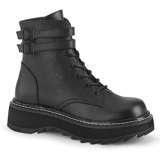 DemoniaCult Bottes de cheville des femmes LILITH-152 Cuir végétalien BLK