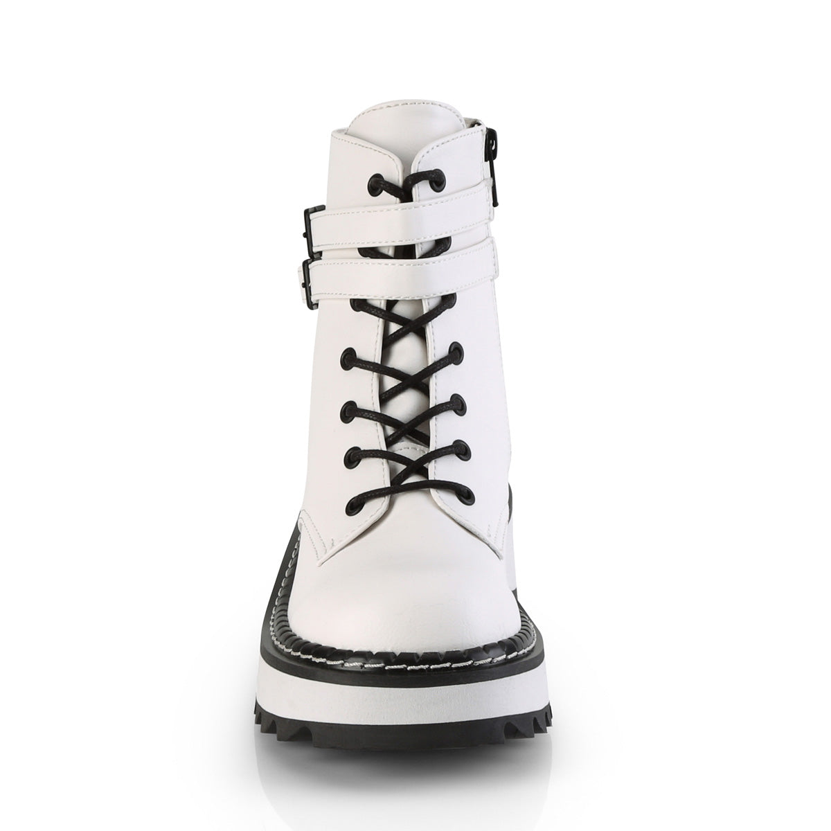 DemoniaCult Womens Ankle Boots LILITH-152 Wht Vegan Leather