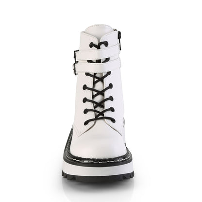 DemoniaCult Womens Ankle Boots LILITH-152 Wht Vegan Leather