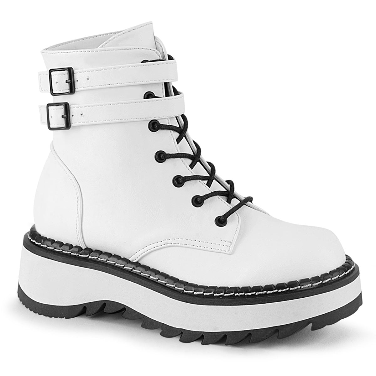 DemoniaCult Womens Ankle Boots LILITH-152 Wht Vegan Leather