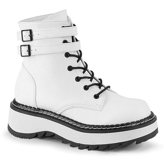 DemoniaCult Womens Ankle Boots LILITH-152 Wht Vegan Leather