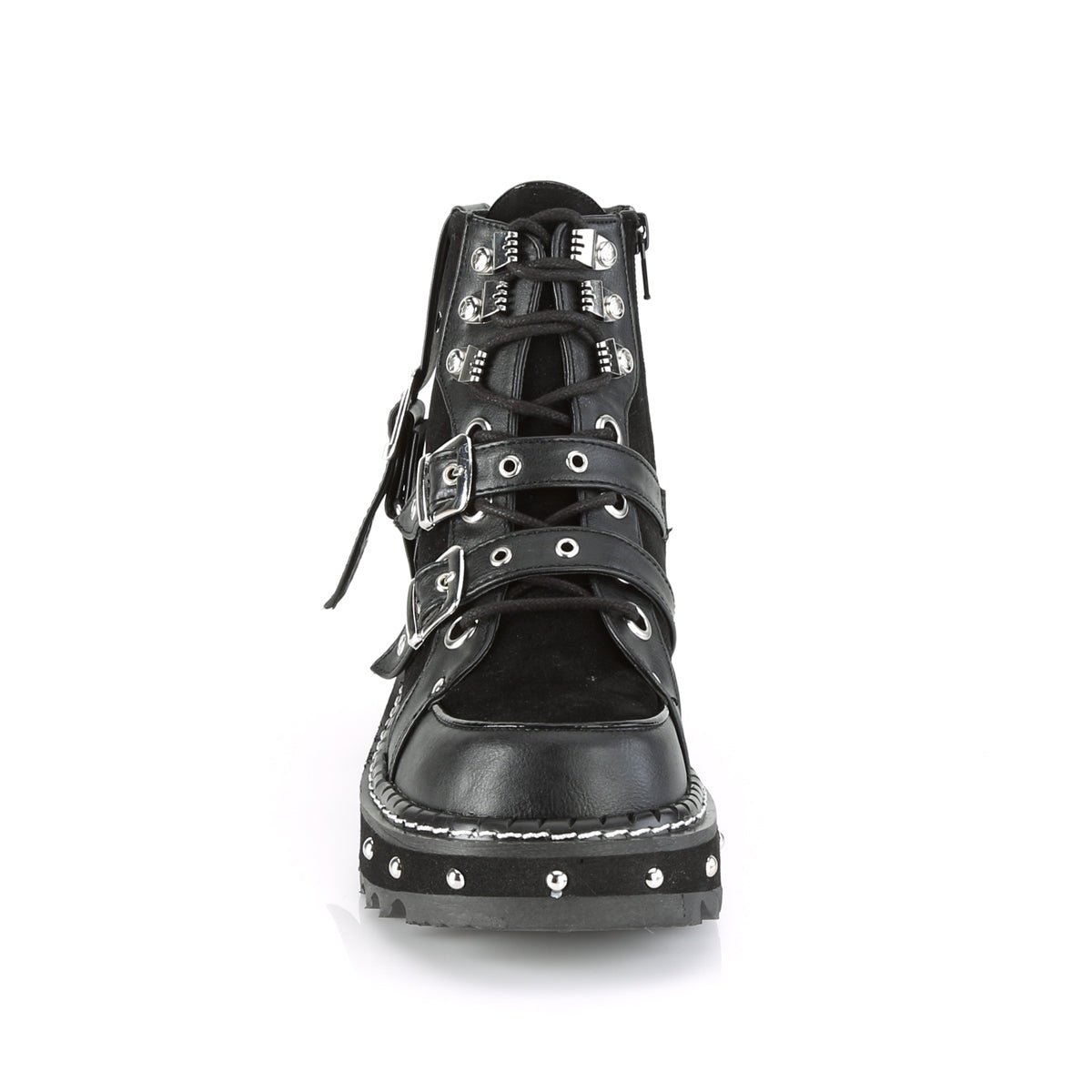 DemoniaCult Womens Ankle Boots LILITH-278 Blk Vegan Leather-Vegan Suede