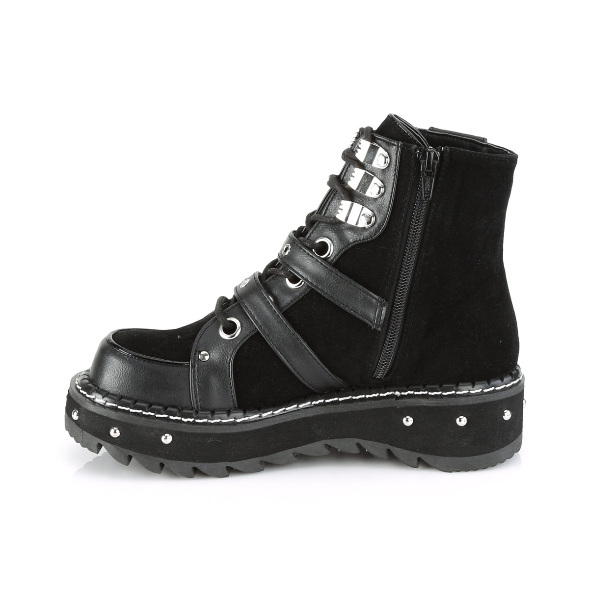 DemoniaCult Womens Ankle Boots LILITH-278 Blk Vegan Leather-Vegan Suede