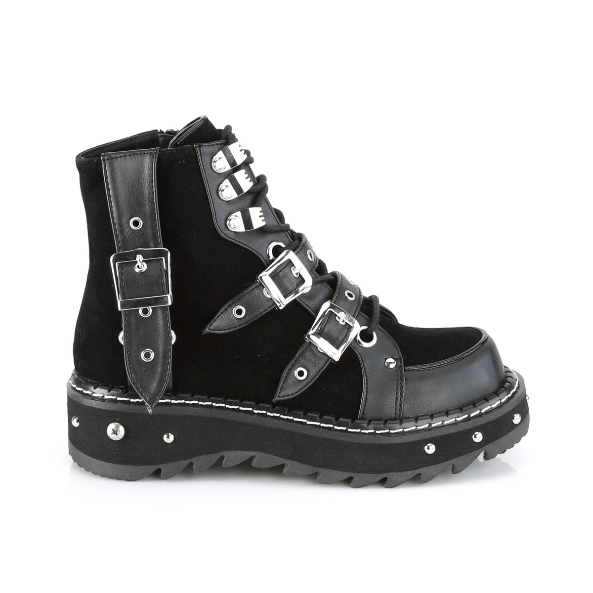 DemoniaCult Womens Ankle Boots LILITH-278 Blk Vegan Leather-Vegan Suede