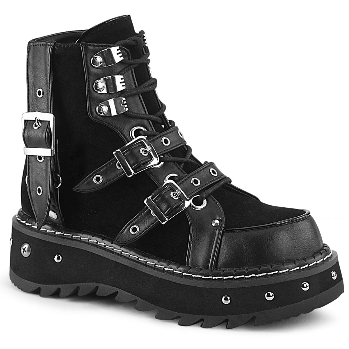 DemoniaCult Womens Ankle Boots LILITH-278 Blk Vegan Leather-Vegan Suede