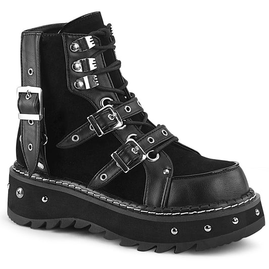 DemoniaCult Womens Ankle Boots LILITH-278 Blk Vegan Leather-Vegan Suede
