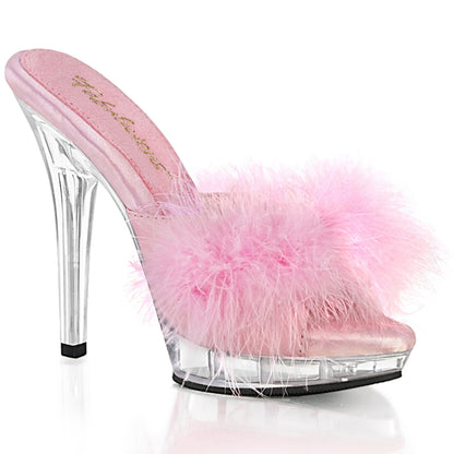 Fabulicious Womens Sandals LIP-101-8 B. Pink Satin-Fur/Clr