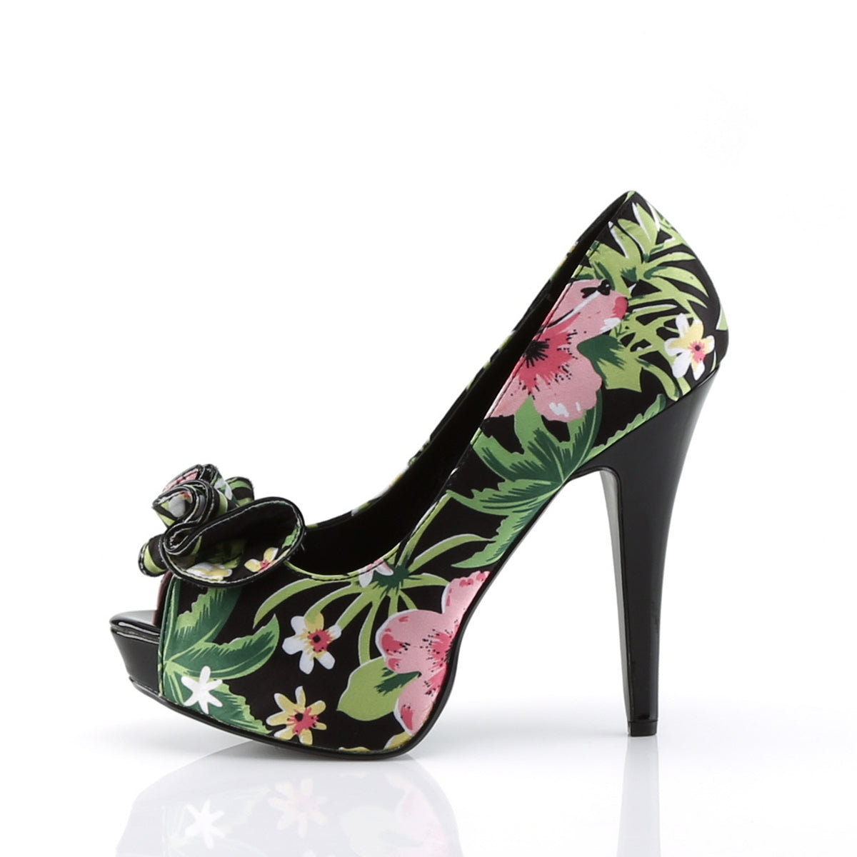 Pin Up Couture Womens Pumps LOLITA-11 Blk Floral Print Fabric