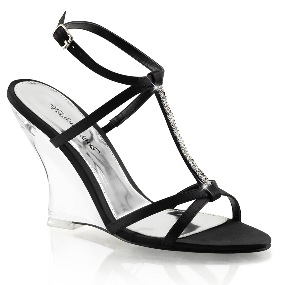 Fabulicious Womens Sandals LOVELY-428 Blk Satin/Clr