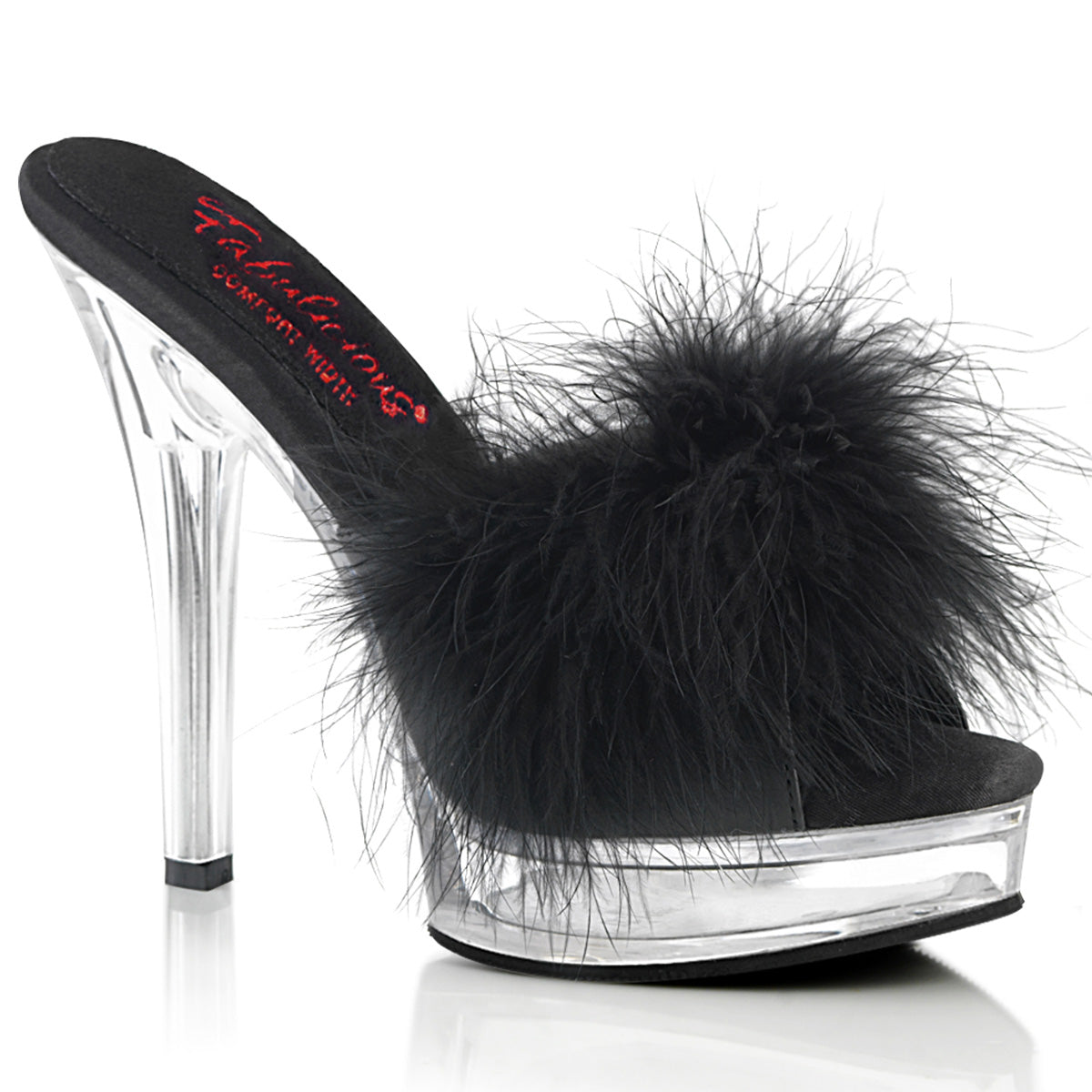 Fabulicious  Sandals MAJESTY-501F-8 Blk Faux Leather-Fur/Clr