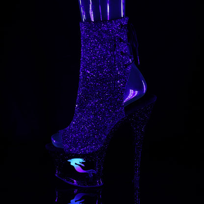 Pleaser Womens Ankle Boots MOON-1018MER Purple-Blk Ombre Glitter/Blk