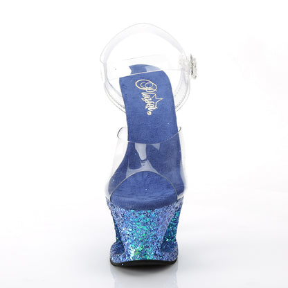 Pleaser Womens Sandals MOON-708LG Clr/Blue Multi Glitter