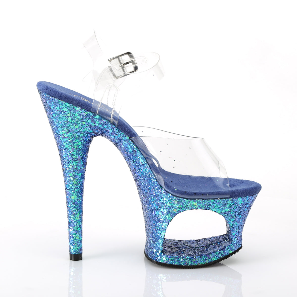 Pleaser Womens Sandals MOON-708LG Clr/Blue Multi Glitter