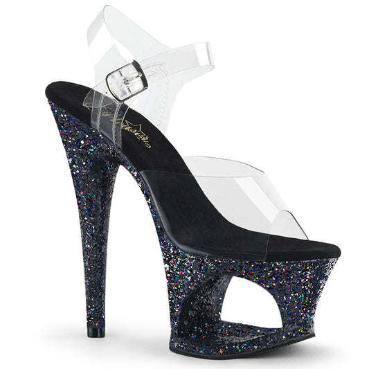 Pleaser Sandales pour femmes MOON-708LG CLR / BLK MULTI GLITTER