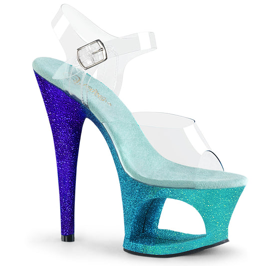 Pleaser Sandales pour femmes MOON-708ombre CLR / Aqua-Blue Ombre