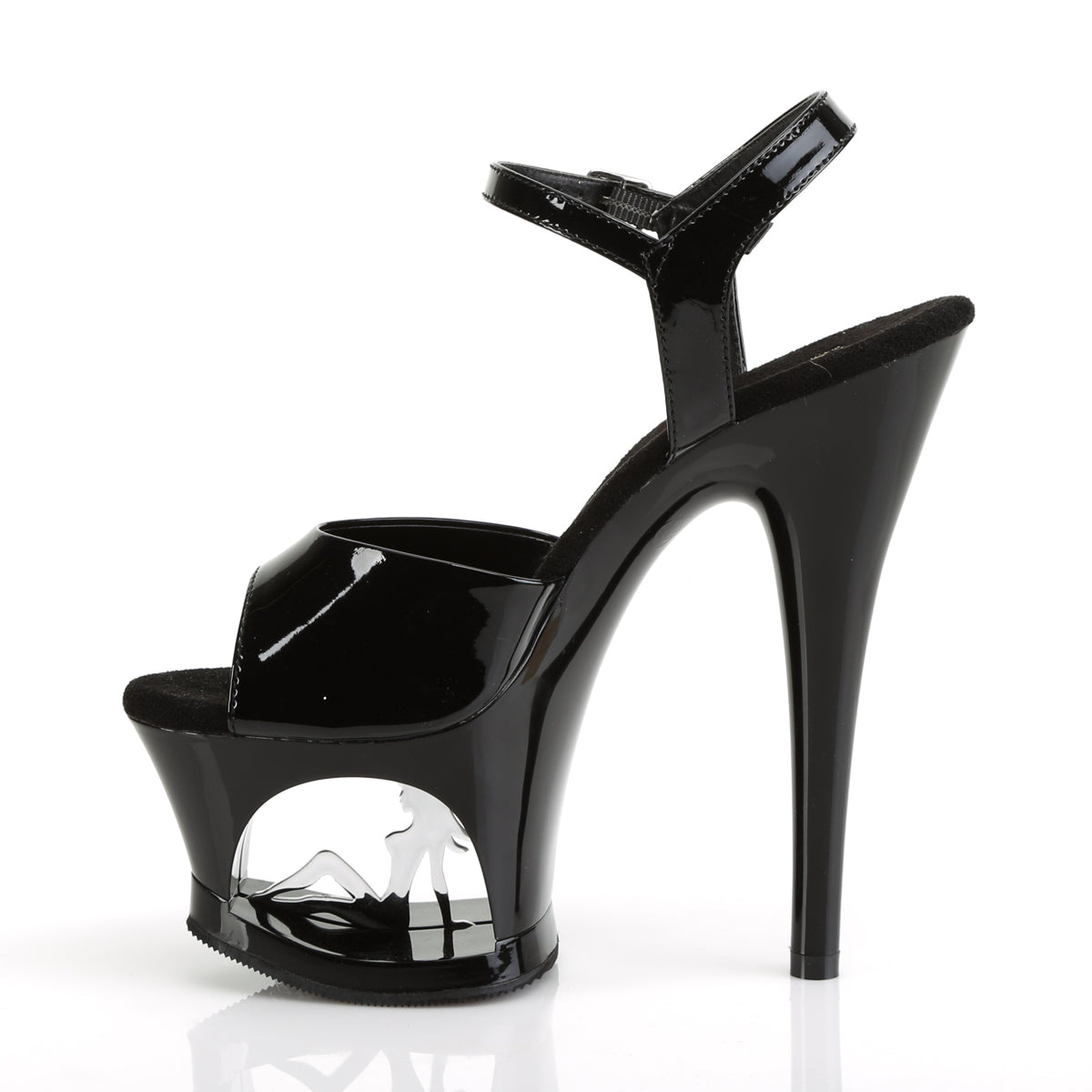 Pleaser Womens Sandals MOON-709TG Blk Pat/Blk-Slv