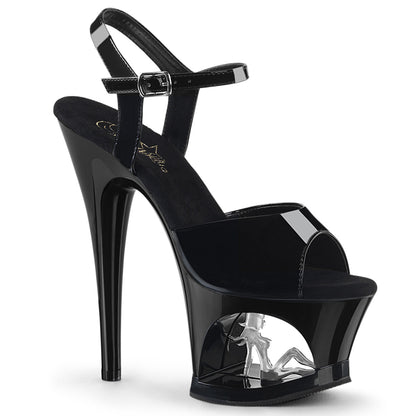 Pleaser Womens Sandals MOON-709TG Blk Pat/Blk-Slv