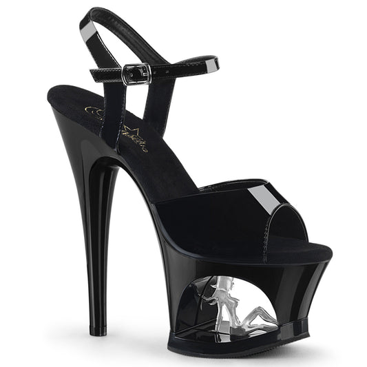 Pleaser Womens Sandals MOON-709TG Blk Pat/Blk-Slv