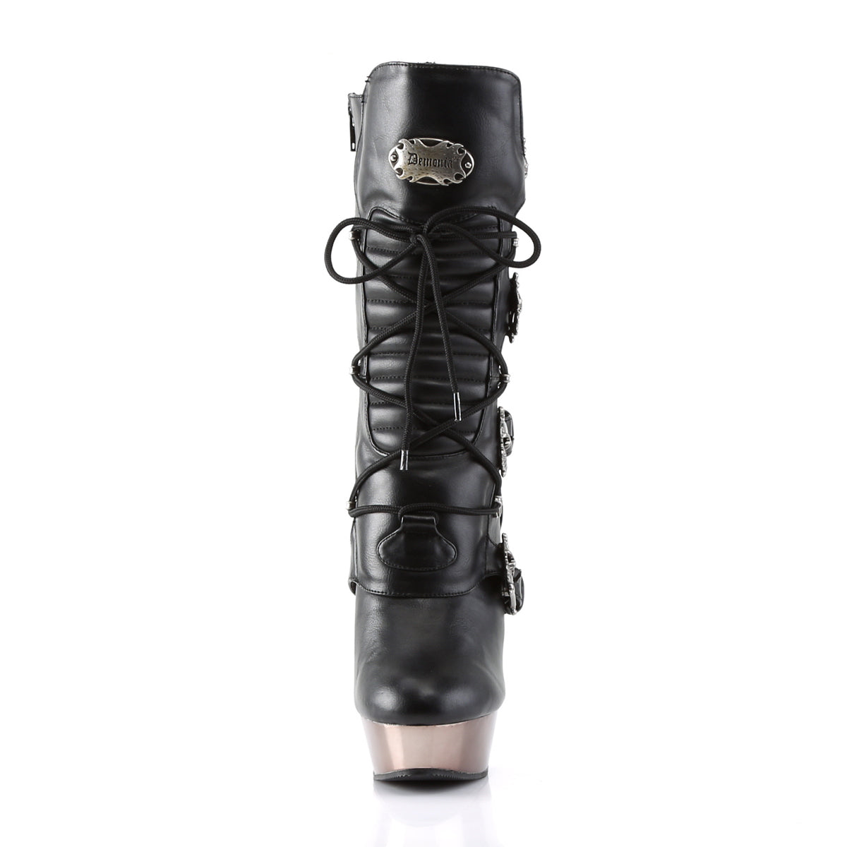 DemoniaCult Bottes de femmes MUERTO-1026 Blk Vegan Leather / Stain Chrome