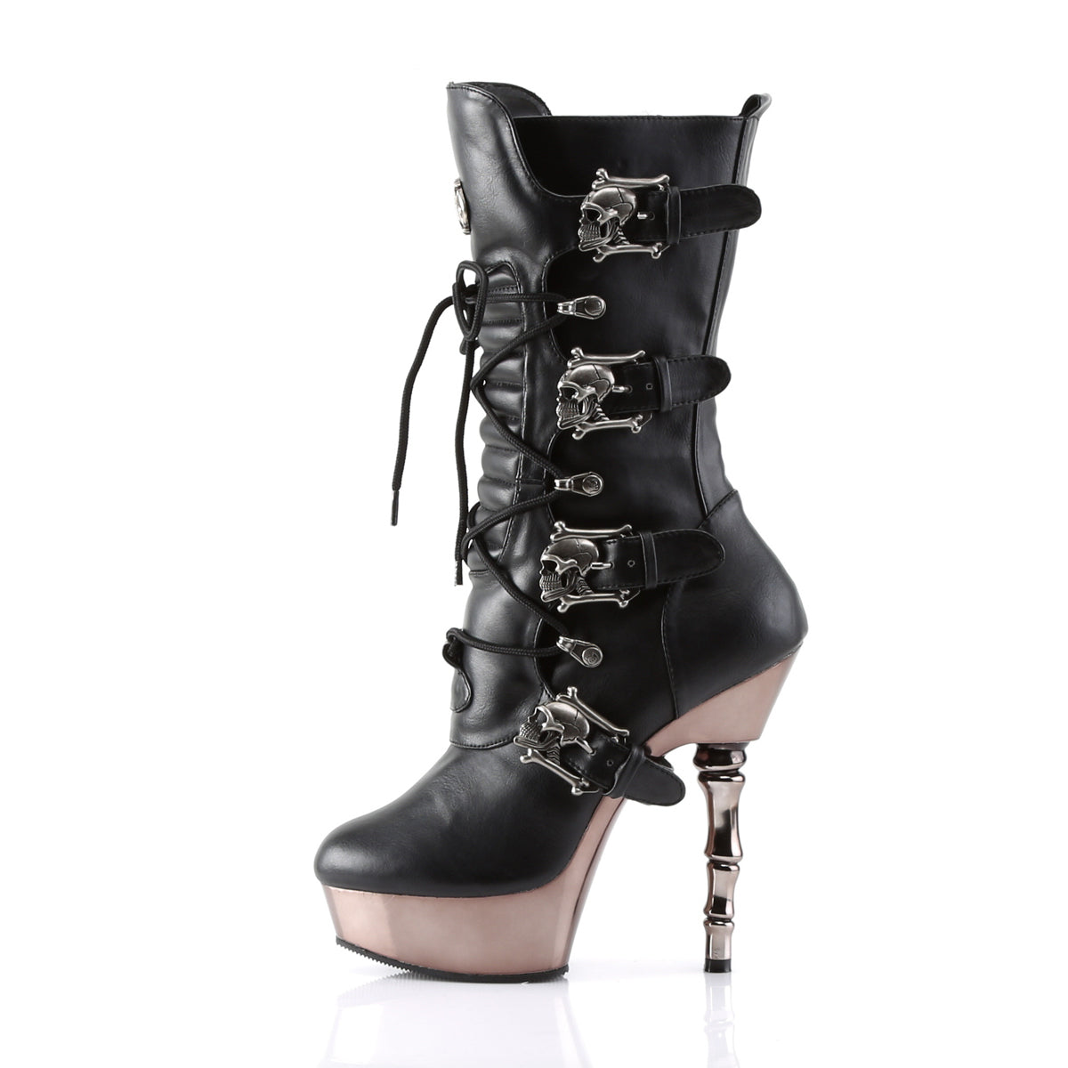 DemoniaCult Bottes de femmes MUERTO-1026 Blk Vegan Leather / Stain Chrome