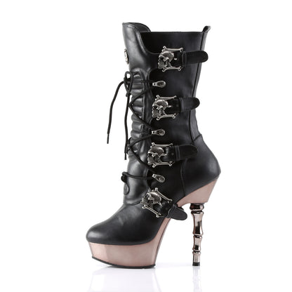 DemoniaCult Bottes de femmes MUERTO-1026 Blk Vegan Leather / Stain Chrome