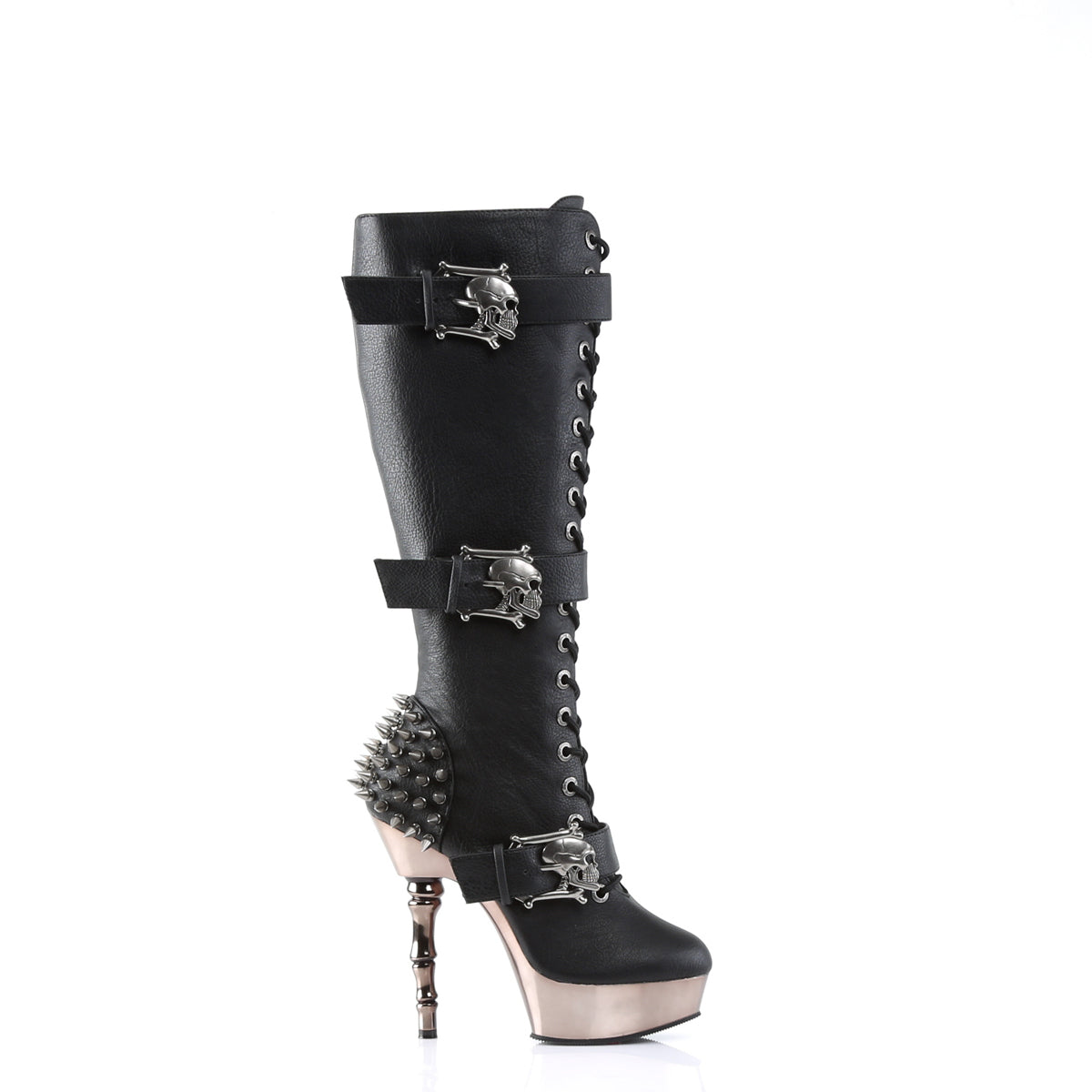 DemoniaCult Womens Boots MUERTO-2028 Blk Vegan Leather/Pewter Chrome