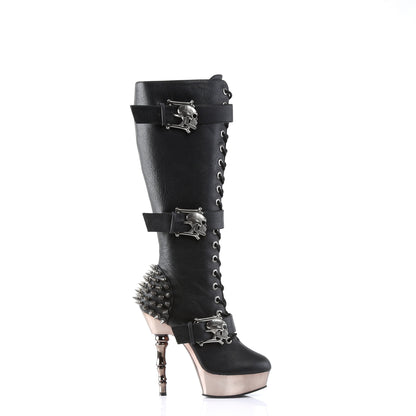 DemoniaCult Womens Boots MUERTO-2028 Blk Vegan Leather/Pewter Chrome
