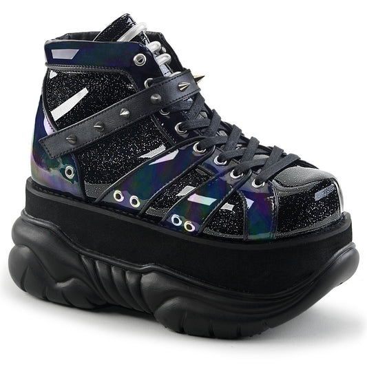 DemoniaCult Bottes pour hommes NEPTUNE-100 BLK Glitter-Silver / Vegan Leather