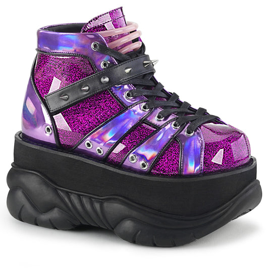 DemoniaCult Bottes pour hommes NEPTUNE-100 holologramme de paillettes violettes