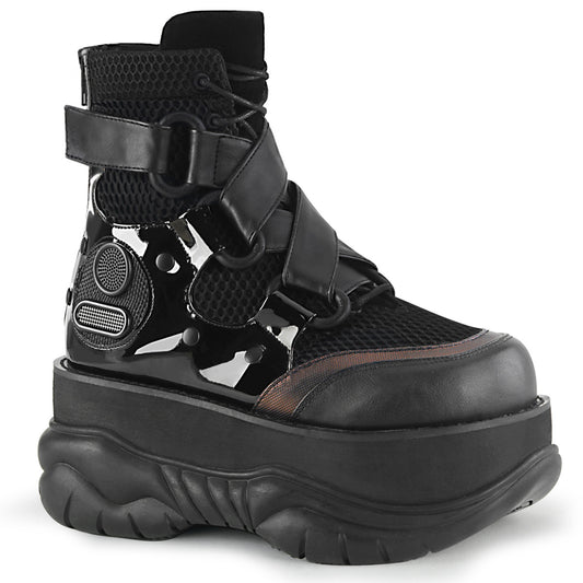 DemoniaCult Bottes pour hommes NEPTUNE-126 Blk Vegan Leather-Fishnet Fabric-Pat