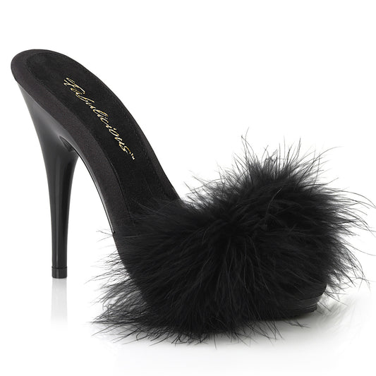 Fabulicious Womens Sandals POISE-501F Blk Satin-Marabou Fur/Blk