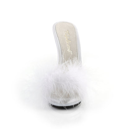 Fabulicious Sandales pour femmes POISE-501f wht wht satin-marabou fourrure / wht