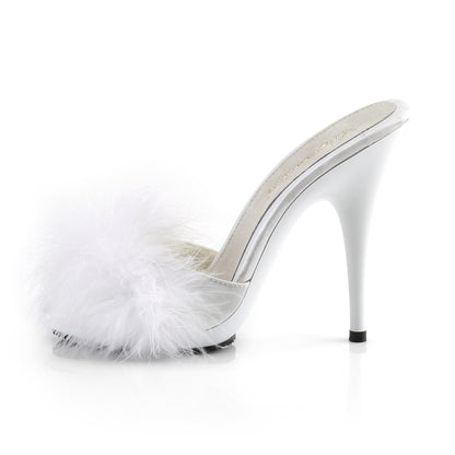 Fabulicious Sandales pour femmes POISE-501f wht wht satin-marabou fourrure / wht