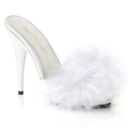 Fabulicious Sandales pour femmes POISE-501f wht wht satin-marabou fourrure / wht