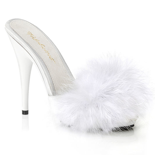 Fabulicious Sandales pour femmes POISE-501f wht wht satin-marabou fourrure / wht