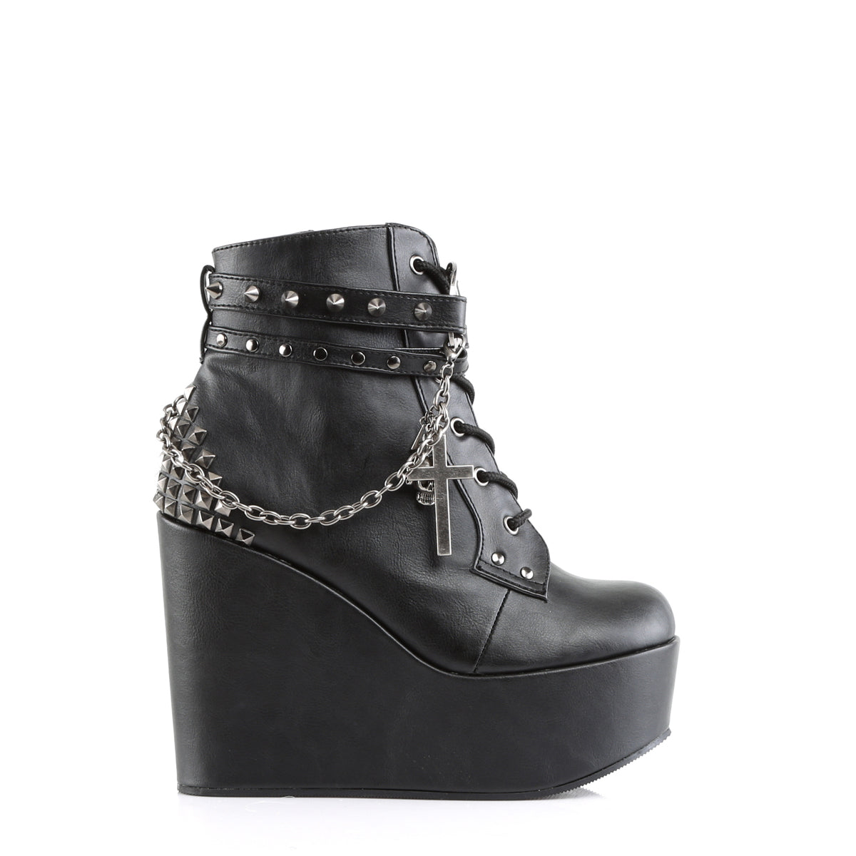 DemoniaCult Bottes de cheville des femmes POISON-101 Cuir végétalien BLK
