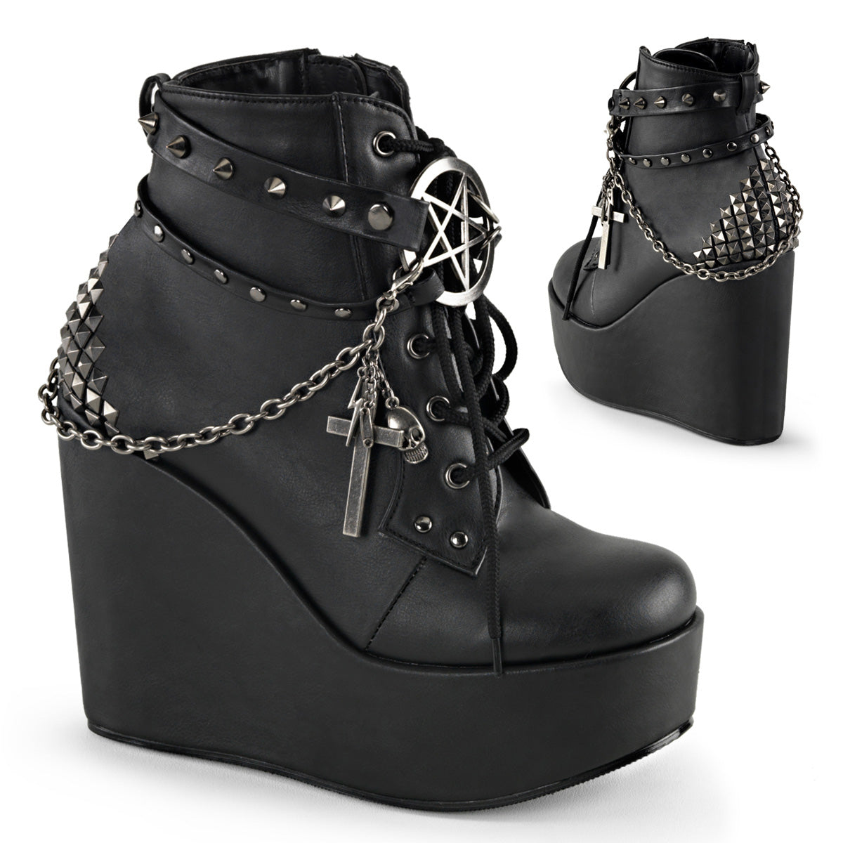DemoniaCult Bottes de cheville des femmes POISON-101 Cuir végétalien BLK