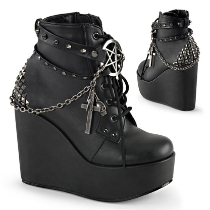 DemoniaCult Bottes de cheville des femmes POISON-101 Cuir végétalien BLK