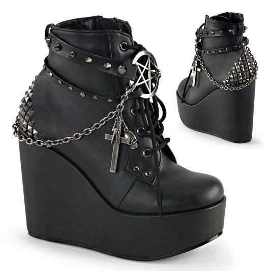 DemoniaCult Bottes de cheville des femmes POISON-101 Cuir végétalien BLK