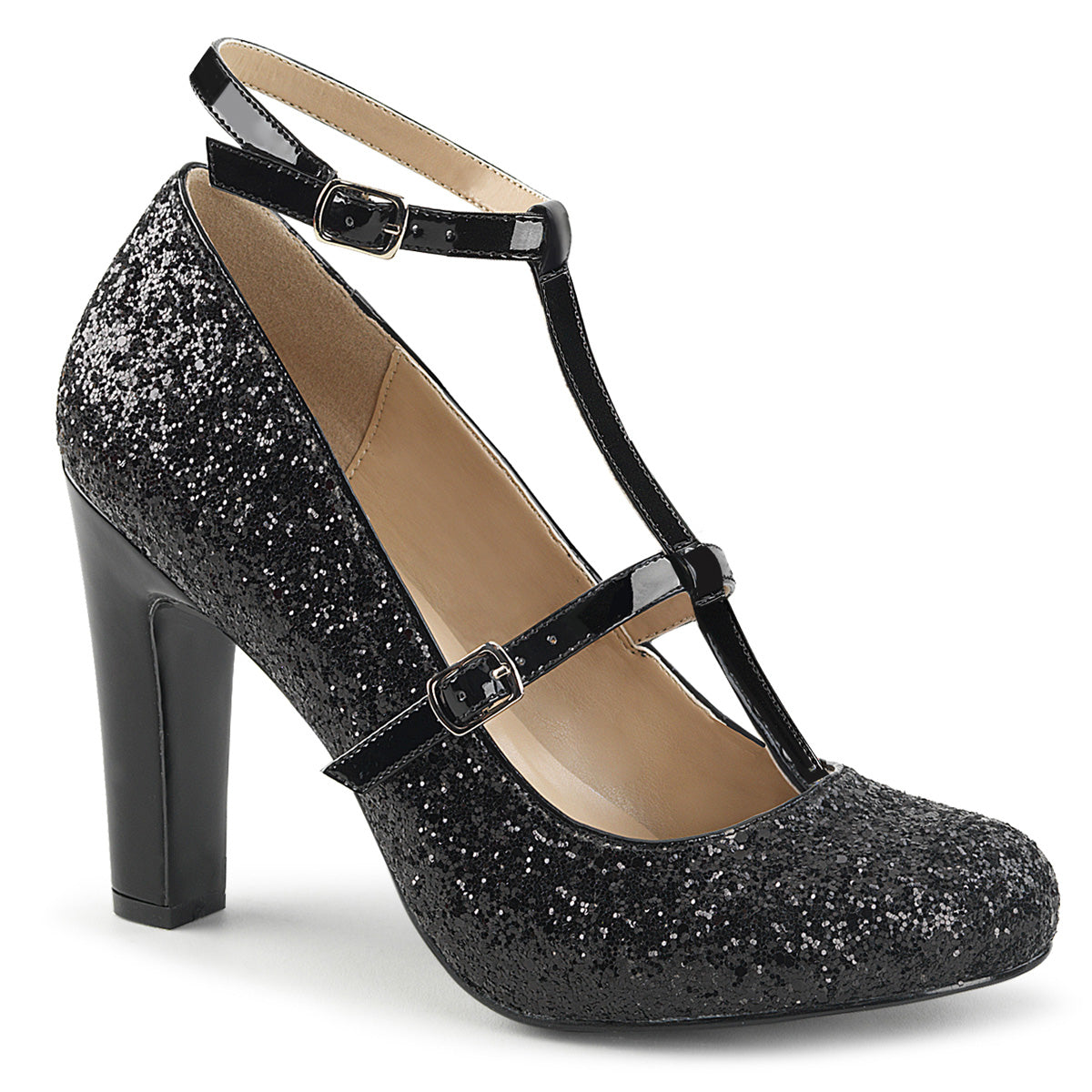 Pleaser Pink Label Pompes pour femmes QUEEN-01 blk gltr-pat