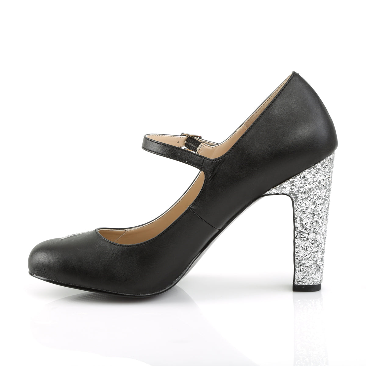 Pleaser Pink Label Pompes pour femmes QUEEN-02 BLK FAUX CUIR-SLV GLITTER